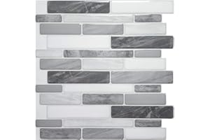 Art3d 10-Blätter Selbstklebender Backsplash 30 * 30 cm, 3D-Wandpaneele Fliesenkleber Bad Küche Deko Grau Marmor