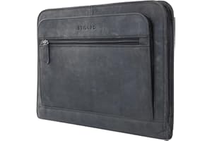 STILORD 'Elton' Conférencier A4 Cuir Véritable Vintage Organiseur Porte-Documents Housse pour MacBooks de 13,3 Pouces Classeur Portfolio en Cuir, Couleur:Carbon - Gris