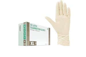 ‎SF MEDICAL PRODUCTS GMBH SF Latexhandschuhe XL Weiß – 100 Stück Einweghandschuhe, Einmalhandschuhe, Latex Handschuhe, Gummihandschuhe für Medizin, Reinigung, Küche, Kosmetik, Tattoo & Haushaltsarbeiten – Puderfrei, Reißfest