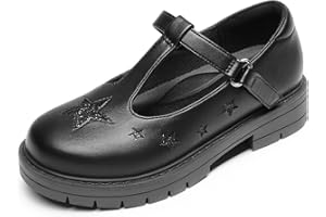 DREAM PAIRS Girls Black T-bar School Shoes Durable Walking Daily Casual Flat Shoes