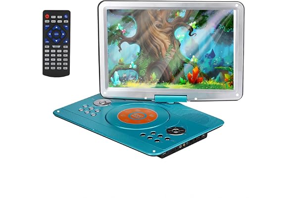 YOOHOO Lecteur DVD Portable de 16,9" avec écran LCD HD de 14,1" avec contrôleur Haute résolution Batterie Rechargeable Grand écran Lecteur DVD pour Voiture (Vert)