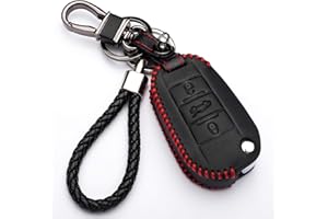 KASER Housse Étui en Cuir pour Clé Coque Peugeot 3008-308 - 5008-508 Citroen DS3 - DS4 - DS5 3 Bouton Cover Porte-Clés de Protectionpour Télécommande Voiture