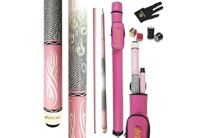 KHEALING Taco de billar profesional rosa para mujer Borde trasero de piel y fibra de carbono Diámetro cabeza 12,4 mm para aficionados y profesionales