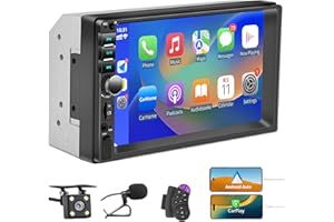LSLYA Radio de Coche Bluetooth 2 DIN con Carplay y Android Auto, 7 Pulgadas con Pantalla táctil 1080P Car Stereo soporta Manos Libres/FM/Mirror Link/Wheel Control/USB Port/AUX/EQ/TF/WMA (sin cámara trasera)
