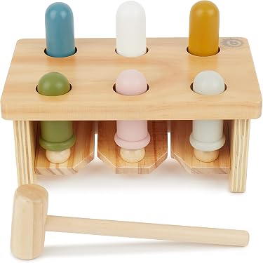 HEMOTON Gioco Del Martello In Legno Per Bambini | Set Giocattolo Educativo | Tavolo Per Inchiodare | Simulazione Colpo | 19x19 Cm