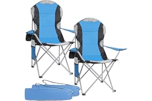 DPWEION Set of 2 Deluxe Padded Folding Camping Chair with Cup Holder and Side Pocket - Lightweight High Back Portable Heavy Duty Camp Chairs for Outdoor/Fishing/Picnic - Blue & Black