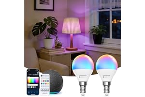 Aigostar Mesh - Ampoule Connectée Bluetooth Mesh G45 6.5W, Ampoule Connectée Alexa E14 LED 555LM RVB & 2700K-6500K, 16 Millions de Couleurs, 2 Unités (avec Télécommande Bluetooth)