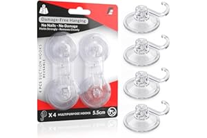 Essentiality 4-Pack 5.5cm Heavy Duty Suction Cup Hooks | Multipurpose Plastic Suction Hooks for Bathroom & Kitchen Hanging Utensil Hook - Holds Up to 6.6lb, 3kg - Use on Glass, Metal Steel & Tiles