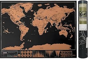 Carte du monde à gratter, carte à gratter 42,5 x 30 cm, le set complet avec tous les accessoires, drapeaux colorés et autocollants, carte comme poster mural à épingler, pour les amateurs de voyages