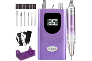 Ponceuse pour Ongles, AZ GOGO Ponceuse à Ongles Machine Professionnel Portable Sans fil 35000 tr/min, Lime a Ongle Electrique avec Affichage LCD et 6 Embouts Ponçage pour Salon de DIY