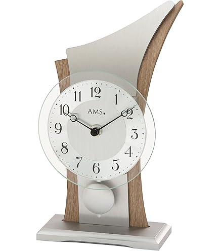 AMS 5130 Orologio Da Tavolo In Metallo Con Vetro Minerale - Ricevente Radiofrequenza (DCF77), Display Analogico, Numeri Arabi, 18x12x8 Cm