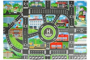 Pomurom Tapis de Circulation Routière pour Enfant 83x58cm - Jeu de Ville Pliable et Lavable pour Salle de Jeu, Chambre à Coucher, Salon