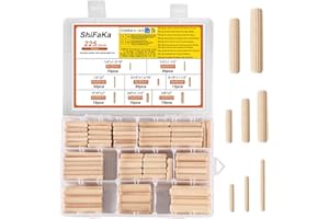 SHIFAKA 225 Stück Holzdübel Set, Holzdübel 6mm 8mm 10mm, Holzstopfen Dübelstangen, Holzübelstifte, Holznadeln konisch und gerippt für Möbel Basteln Heimwerken Holzarbeit Zubehör(M6 M8 M10)