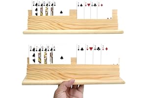 Godneei 2 PCS 3 Layers Playing Card Holder, Playing Card Holder for Kids, Wooden Display Stand, Game Accessory for Kids, Adults and Senior-30.9 x 5.6 x 10.1 cm