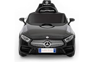 BABYCAR Mercedes elettrica per Bambini CLS 350 AMG 12V FULL OPTIONAL - Macchina elettrica per bambini con Licenza Ufficiale Sedile in Pelle, Telecomando Porte Apribili ed MP3 (Nera)