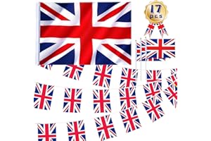 Funnlot VE Day Flag Union Jack Bunting Union Jack Flag 5ft X 3ft, British Flag VE Day Party Decorations,VE Day Bunting 15pcs Union Jack Flag on Stick for VE Day Decorations Football Games Bunting