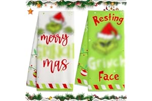 ROTKUSZ 2 Stück G-rinch Weihnachten Küchentücher, Weihnachten Cartoon Handtücher, G-rinch Bad Handtücher, Xmas Mikrofasertücher, Heimdekoration Partygeschenke, Cute Xmas Geschenke für Frauen Männer (A)