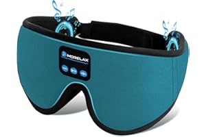 Morelax Masque de Sommeil avec Écouteurs Bluetooth, Masque de Nuit 3D Sans Fil, Casque Audio Bluetooth, Masque pour les yeux pour dormir, les Voyages, la Méditation, la Sieste, le Travail Posté (Cyan)