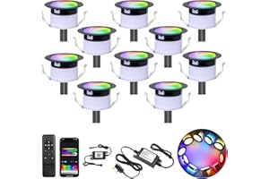GEYUEYA Home Smart LED Decking Lights RGBW+IC Color Change Deck Light Waterproof IP67 Ø45MM 12V LED Plinth Lights with Remote Control for Terrace/Patio/Festival/Decoration - 10 Pack