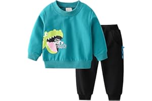 NautySaurs Toddler Boys Clothes Sets Kids Printed Sweatshirt and Pants Set Spring Fall Outfits