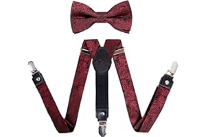 Alizeal Boys - Set di 3 bretelle con motivo floreale, regolabile, con motivo cachemire, pre-annodato e elastico a forma di Y