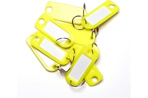 van den Heuvel Schlüsselanhänger neon gelb | 10 Schlüsselanhänger Rohlinge zur Beschriftung | Schlüsselschild mit Ring zum Beschriften und Auswechseln | extra stabile Schlüssel Beschriftungsschilder