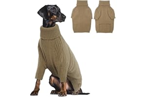 KATZINST Hundepullover Grosse Hunde, Hund Weihnachten Pullover, Warm Rollkragen Strick Hunde Pullover, Hundebekleidung Hundepulli große Hunde Labrador Dobermannpinscher, Gelbbraun 2XL