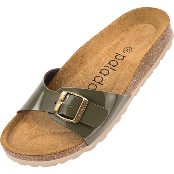 Palado Pantoletten Damen 'Malta EGS Vent' – Bequeme Sommersandalen Aus Spanien, Mit Korkfußbett, Farbe Beige Lack, Größe EU41