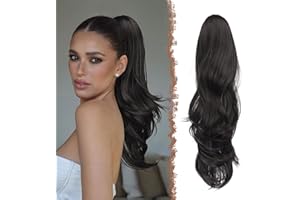 FESHFEN Coda Capelli Extension con Coulisse, Natur Ondulati Lunga Ricci Posticci Sintetici Nero Naturale Coda Cavallo Extensions Posticci Capelli per Donna, 50 cm