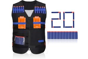 YOSOO Veste De Chemise Kids Elite Tactical + 20Pcs Fléchettes Bullets Recharge Balle + 2Pcs Chargeurs Aux Pétoire Clips Recharge Rapide Pour Nerf Toy Gun N-Strike Elite Series