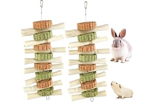AMOMYDOG Giochi per Coniglio Nano, 2 Pezzi Giocattolo da Masticare per Conigli, Bambù Dolce con Torta di Erba Carote Naturale Giocattolo Molare per Piccoli Animali per Conigli Cincillà Cavia Criceti