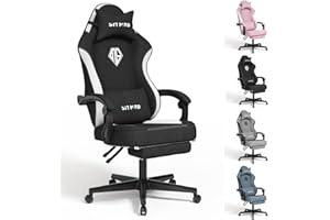 SITMOD Gaming Chair with Footrest-Computer Ergonomic Video Game Chair-Backrest and Seat Height Adjustable Swivel Task Chair for Adults with Lumbar Support(Black-White)-Fabric