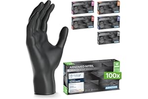 ARNOMED Einweghandschuhe 100 Stück/Box, Schwarze Nitrilhandschuhe M, puderfrei & latexfrei, Einmalhandschuhe, Handschuhe in Gr. XS, S, M, L, XL & XXL verfügbar