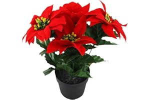 ELAELA Mini Flores Artificiales de Navidad Rojas de Mesa,decoración de Plantas en Maceta para Oficina, Cafeteria, hogar.