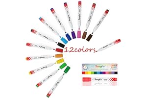 TongFu Rotulador de Pizarra Blanca de 12 Colores, Rotulador Borrable de Punta, Punta Fina de 2mm, Apto Para Pizarras Blancas y Cristal,Para El Hogar Escuelas u Oficin