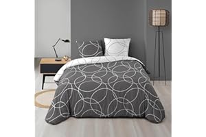 douceur d'intérieur, Parure de Lit 3 Pièces (240 x 220 cm) Elton Gris, Microfibre Imprimée