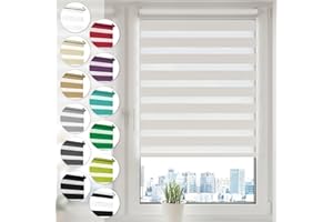 Sonello Tenda a rullo doppio strato Giorno e Notte a senza foratura 40cm x 210cm bianco, facile Fissaggio a Clip Senza Viti, Tenda a rullo Zebra per Finestra o Porta, protezione solare