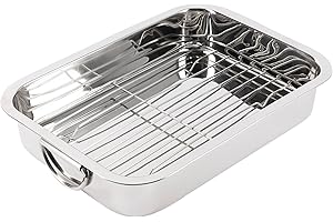 RB RENBERG – Bandeja Horno con Grill Rectangular para Horno – Fabricada en Acero Inoxidable - Máxima Antiadherencia – Tamaño 37 x 26.5 x 6.3 - Ideal para Lasaña Pastel Cazuela Tapas