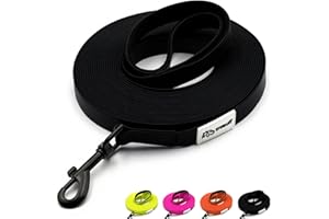 Miauff Recall Lead for Dogs, Rubberised & Waterproof, Robust Training Lead with Hand Loop & Carabiner for Large to Small Dogs (Black, 5 m)