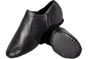 s.lemon Chausson de Danse Moderne Jazz,Cuir Véritable Semelle Fendue Enfiler/Lacet Chaussures de Jazz