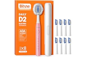 Bitvae D2 Cepillo de Dientes Eléctrico Ultrasónico para Adultos y Niños, Cepillo de Dientes Eléctrico Recargable de Viaje con 8 Cabezales de Cepillo y 5 Modos, Portacepillos de dientes, Rosa