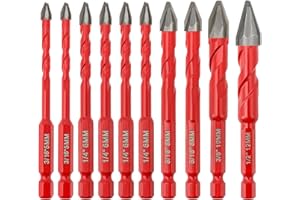 High Hardness Skewed Head Eccentric Drill Bit - FOCSTOL Eccentric Concrete Drill Bits Set with Quick Change Hex Shank for Wood Plastic Ceramic Tile 10pcs (5mm*2+6mm*4+8mm*2+10mm+12mm)