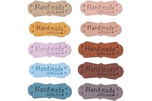 JEWECUTGER Beada 50Pcs PU Leather Labels Tags for Handmade DIY Hats Bags Hand Made with Love Label for Clothes Sewing Tags Accessories