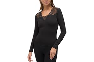 YSABEL MORA Camiseta Térmica Cuello Pico con Encaje Elegante y Femenina para Mujer, Confortable y Suave, Ideal para Climas Fríos, Versátil para Uso Interior o Exterior, Diseño Liso y Sofisticado