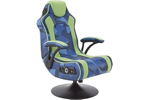 X-Rocker GeoCamo Gaming Chair, 2.1 Multi-Stereo Sound Console Gaming Seat with Bluetooth Wireless Speakers, Subwoofer and Vibration Faux Leather Folding Pedestal for Mobile, Switch, PS5, XBOX - GREEN
