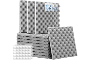 SOUNDSBAY Paneles Acusticos, Espuma Acustica Negro 12 Piezas Aislante Acustico Alta Densidad Caja De Huevos Panel Insonorizante Ignífugo Reducir El Eco Para Podcasting/Estudios De Grabación 30×30×2.5cm