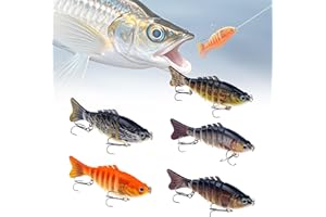 CHENBOOW Leurre de Pêche Robotique,5 Pièces Leurre de Surface Flottant,Leurre Artificielle Bionique,3D Bionic Leurre Flottant,Appât de Pêche Robotique Multi-Articulé,pour d'eau Douce Et d'eau Salée
