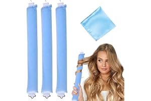 MPXEAVG 3 Pcs Heatless Hair Curlers, Rizos sin Calor, Rizos para el Cabello Durante la Noche, Rizadores Durante la Noche con Ganchos, ondas sin calor, para Cabello Largo y Corto (Azul)