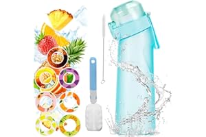 CYMWER Butelka powietrzna Starter Set Up 650 ml Air Fruity Bottle Up z 7 kapsułkami o smaku owocowym, butelka bez BPA, kubek na wodę 0% z cukrem, na siłownię i do biegania (matowy niebieski)