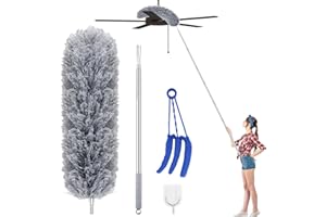 WLICH Extendable Feather Duster, Bendable Microfiber Duster with 16-84 Inches Extension Pole, Long Duster with Silicone Cap and Blind Cleaner for Ceiling Fan,Blinds and Furniture